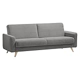 HOMELIV. Moss Schlafsofa in Grey, 222x93x89 cm, gemütliches Sofa in schicker Cord-Optik mit Füßen aus Eichenholz in Natur