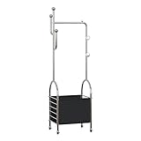 170 cm Moderner Eck-Kleiderständer mit Aufbewahrungsbox Und 5 Haken,Tragbare Garderobenständer mit Feststellbaren Rädern Clothes Rail für Kleidung/Taschen/Hüte,Einfache Montage(Color:Schwarz)