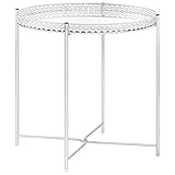 Youuihom Telefonständer, Sofabeistelltisch, Erfrischungstisch, Beistelltisch Silbern 40x40x41 cm Glas Geeignet für Wohnzimmer, Schlafzimmer, Gästezimmer, Büro, Wohnung