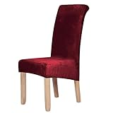 Homaxy Velvet Stretch Esszimmerstuhl Hussen - Spandex Plüsch Stuhlhussen Solide Großes Esszimmer Stuhl Protector Home Decor Set 4, Weinrot