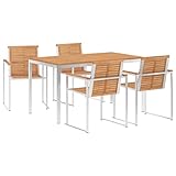 ZHOUMIN 5-TLG. Garten-Essgruppe, Esstisch Mit Stühlen, Gartenmöbel Set, Gartengarnitur, Möbelsets, Balkonmöbel Set, Sitzgruppe, Terassenmöbel, Esstisch-Set, Teak Massivholz und Edelstahl
