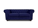 Sofa Chesterfield Asti 2-Sitzer, Couchgarnitur 2-er, Sofagarnitur, Couch mit Holzfüße, Polstersofa - Glamour Design, Velours (Dunkelblau (Velvet 86))