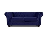 Sofa Chesterfield Asti 2-Sitzer, Couchgarnitur 2-er, Sofagarnitur, Couch mit Holzfüße, Polstersofa - Glamour Design, Velours (Dunkelblau (Velvet 86))