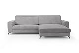 CAVADORE Ecksofa Bounce mit Cord-Bezug / L-Form-Sofa mit Longchair + mattschwarzen Metallfüßen / 290 x 88 x 178 / Breitcord, Hellgrau