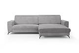 CAVADORE Ecksofa Bounce mit Cord-Bezug / L-Form-Sofa mit Longchair + mattschwarzen Metallfüßen / 290 x 88 x 178 / Breitcord, Hellgrau