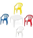 hLine Kinder Garten Sitzgruppe Tisch mit Stühlen Gartenstuhl Sessel (1 Tisch 4 Stühle bunt)