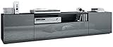 Vladon Lowboard Mogan, TV-Kommode mit 2 Türen, 1 Klappe und 1 offenes Fach, Schwarz matt/Grau Hochglanz (181 x 39 x 35 cm)