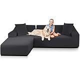 TOPOWN Sofa Überwürfe L Form Sofabezug wasserdicht Ecksofa Schonbezug Sofahusse 3 Sitzer + 3 Sitzer mit 2 Kissenbezügen, Dunkelgrau