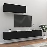 JUNZAI 3-TLG. TV-Schrank-Set, Wohnzimmer Möbel, Tv Lowboard, Tv Möbel, Wohnzimmer Schrank, Fernsehtisch, Schlafzimmer Möbel, Schwarz Holzwerkstoff