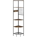 HOMCOM 5 Fächer Lagerregal Eckregal Standregal Aufbewahrungsregal Schwerlastregal mit 8 Haken Bücherregal mit Kippschutz Industrie-Design Indoor Stahl Dunkelbraun 40,5 x 40,5 x 190cm