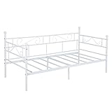 FetiNes Tagesbett Bettgestell 90x200 cm Bett, Metal Wasserdicht Familienbett Gästebett Metallbett Jugendbett Einzelbett Sofabett für Schlafzimmer Wohnzimmer passend, Weiß