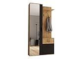 Mirjan24 Garderoben-Set Jarelin, Stylishe Kompaktgarderobe mit 2 Kleiderhaken, Stangen und Ablage, Praktischer Wandgarderobe, Flurgarderobe, Schrank, Schuhschrank (mit Spiegel, Wotan Eiche/Schwarz)