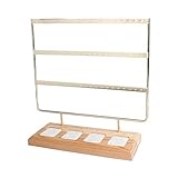 DINESA Holz-Ohrringe, Schmuck-Organizer, Ständer, Metall, Schmuckhalter, Ohrringe, Display, 3 Etagen, Baumwolle, Weiß