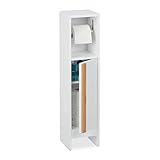 Relaxdays Toilettenpapierhalter stehend, Badezimmeregal HBT 75,5 x 18,5 x 18,5 cm, MDF & Bambus, WC Papier Schrank, weiß, 10035347