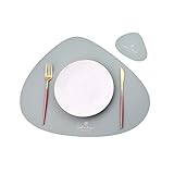 4er Set/6er Set Platzsets und Untersetzer Dreieck Oval Leder Tischset Wassertropfen Abwischbar Tischmatte Wasserdicht ölbeständig Rutschfestes Hitzebeständiges Platzsets (Grau,6er)