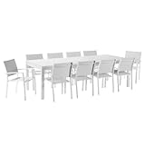 NATERIAL - Gartenmöbel Set 10 Personen - Gartentisch ODYSSEA 256/320x100cm mit Glasplatte - Ausziehtisch - 10er Set Gartenstühle Orion BETA mit Armlehnen - Stapelbar - Sitzgruppe - Aluminium - Weiß