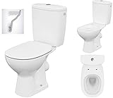 CERSANIT Stand WC mit Spülkasten Komplett | Toiletten mit Toilettensitz aus Duroplast mit Absenkautomatik | Kloschüssel mit Waagerecht Ablauf - 36 cm Breite | Stand WC aus Keramik | Farbe: Weiß