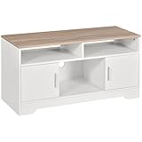 HOMCOM TV-Lowboard Fernsehschrank TV-Bank mit 2 Schränken und 3 offenen TV-Kommode bis zu 50 Zoll Fernsehtisch Unterschrank Kabelführungsöffnung Spanplatte Weiß+Naturholz 105 x 40 x 52 cm