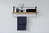 Graw Furniture Wandregal aus massivem Eichenholz und Metall ETHIMO Classic I mit Tuchhalter | in schwarz matt und natürliche Holzfarbe | Regal für Bad, Badezimmer, Küche | Wand, Wandmontage