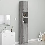 ZEYUAN Badezimmerschrank, Aufbewahrungsschrank, Bad Kommode, Bad Schrank, Badzimmer Schrank, Badezimmer Möbel, Grau Sonoma 32x25,5x190 cm Holzwerkstoff