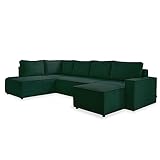 MIUFORM Cord Sofa U Form 322 cm x 194 cm x 89 cm, Ecksofa mit Schlaffunktion und Bettkasten- Brave Dave U- Wohnlandschaft U Form mit Schlaffunktion, Sofa Cord (Flaschengrün, Links ausgerichtet)