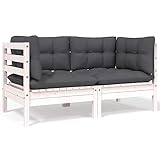 FIRBNUS 2-Sitzer-Gartensofa mit Kissen Weiß Massivholz Kiefer Balkonmöbel Holz Garden Furniture Outdoor Furniture Eckcouch Gartenmöbel für Draußen Gartenmöbel Holz Balkon Sofa Outdoor Sofa