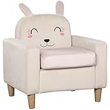 HOMCOM Kindersofa, Kindersessel, Kindercouch mit Samtoptik, Chaiselongue mit Stauraum für Kinder 3-5 Jahre, Schlafsofa für Kinderzimmer, Massivholz, Creme, 53 x 47 x 54,5 cm