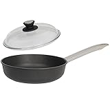 SKK kleine 2-tlg. Aluguss Schmorpfanne Ø 24 cm Induktion - Antihaft Hochrandpfanne mit Edelstahl-Stiel - Vollglas Deckel - Made in Germany