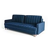 Siblo Sofa Bali Kollektion - Sofa mit Schlaffunktion - Elegante Couch - Wohnzimmer Möbel - Komfortables Schlafsofa - Sofa 3-Sitzer - Klappsofa mit Bettkasten - 220x97x90 cm - Blau