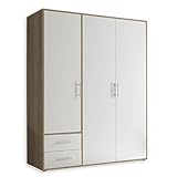 VALENCIA Kleiderschrank in Eiche Sonoma Optik, Weiß - Vielseitiger Drehtürenschrank 3-türig mit viel Stauraum für Ihr Schlafzimmer - 155 x 195 x 60 cm (B/H/T)