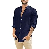 Sommerhemden Herren Kurzarm Blumen Baumwolle Stehkragen Sexy Kurzarm Langarm Herrenhemden Hemd mit 2 Brusttaschen V Ausschnitt Slim Fit Leinenhemd Comfort Fit Gestreift Freizeithemd Hemden