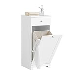 SoBuy BZR21-W Wäscheschrank mit ausklappbarem Wäschesack Wäschetruhe Wäschesammler mit Schubladen Wäschekorb Badschrank Badmöbel Weiss BHT ca: 40x90x38cm