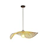 Hand gewebt natürlicher Kronleuchter Bambus Lampenschirm Decke Pendelleuchte Leuchten Retro Indoor einstellbar E27 Beleuchtung Rattan Pendelleuchte Hängen Licht Compatible with Garten Restaurant Cafe