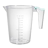 TiaoBug Kunststoff Messbecher mit Griff Küche Werkzeug Messkanne mit Skala Measuring Cups für Wasser Milch Saft 250 500 1000ml Transparent D 1000ml