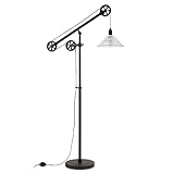 BAUFAS Traditionelle Metall-Stehlampe mit Glasschirm und Flaschenzugsystem for Heimbüro, Schlafzimmer, Wohnzimmer (Color : Clear)