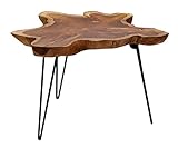 Brillibrum Design Teakholz Klapptisch Wohnzimmertisch Holz Beistelltisch einzigartige Teak Tischplatte auf Metallgestell Couchtisch Holz Baumscheibe klappbar Teaktisch 45 cm Höhe