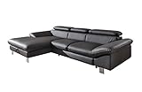 Mivano Ecksofa Driver mit Schlaffunktion und Stauraum / Ledersofa in L-Form mit Recamiere links / Inkl. verstellbare Kopfstützen / 266 x 73 x 169 / Kunstleder grau