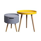 GuiPaiShi Kleine Tische, Höhe 50 cm, Runder Couchtisch Aus Holz, Höhe 43 cm, Beistelltisch Mit Stauraum, Einfache Montage(Size:50 * 50CM+43 * 38CM,Color:#1)