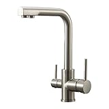 Ketaliria 3 Wege Wasserhahn Filter Für Osmoseanlage Trinkwasser, Hochdruck Küchenarmatur Küche Armatur Küchenspüle, Einhebelmischer Mischbatterie, Küche Spültischarmatur, 360°Schwenkbar, Gebürstet