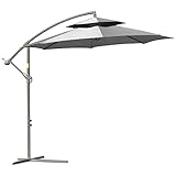 Outsunny Sonnenschirm Ampelschirm Ø2,67 x 2,45 m Kurbelschirm mit Doppeldach Kreuzbasis Stahl Outdoor Sonnenschutz Polyester Stahl Hellgrau