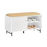 SoBuy FSR116-W Schuhbank mit Sitzfläche und Schiebetüren Sitzbank mit Stauraum Dielenbank Schuhtruhe Garderobenbank Sitzkommode Schuhregal schmal Weiß BHT ca.: 85x49x37cm
