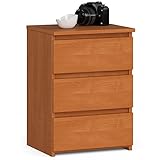AKORD Nachttisch Kommode CL-3 mit 3 Schubladen | für das Wohnzimmer Schlafzimmer Schrank Büro Arbeitszimmer | Modernes Funktionales Design | B40 x H57 x T35 cm, Gewicht 26 kg | Erle