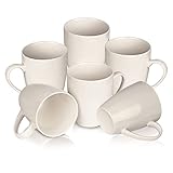 BigDean 6er Set Kaffeetasse 375ml in weiß aus Porzellan - Kaffeebecher groß mit Henkel - Kaffeetassen Set modern - spülmaschinenfest