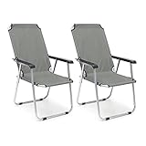 Relaxdays Campingstuhl 2er Set, Faltbare Balkonstühle mit Armlehnen, Garten Hochlehner, HBT 91 x 53,5 x 75 cm, anthrazit