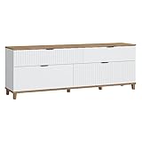 Lomadox TV-Lowboard Fernsehtsich mit 2 Schubladen, 2 Klappen in weiß mit Eiche Nb., B/H/T ca. 183,8/65,6/40 cm
