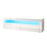 SONNI TV Board LED Lowboard TV Schrank Weiss Hochglanz 155 cm breit, 12-LED-Farben