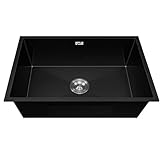 ANSNOW Spüle Für Die Küche, Edelstahl, Einzelbecken, Bar, Einbau Oben Oder Unten, 21,8 cm Tief, Mit Abflussrohr/Schwarz/60 * 40 * 22Cm
