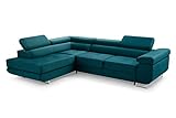 HomeSpace24 Ecksofa mit Schlaffunktion und Bettkasten - Klappsofa Couch l Form - Couch mit Schlaffunktion - Schlafsofa mit Bettkasten - Sofas & Couches - Hugo (Türkis(Kronos 04), Ecksofa Links)