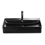 STILFORM Soho 2.0 Waschbecken aus feinster Keramik in Schwarz Matt für Wandmontage oder als Aufsatzwaschbecken in 70 cm mit Hahnloch modern und elegant