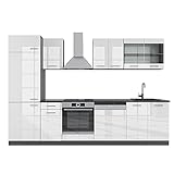 Vicco Küchenzeile R-Line, Weiß Hochglanz/Anthrazit, 300 cm ohne Arbeitsplatte